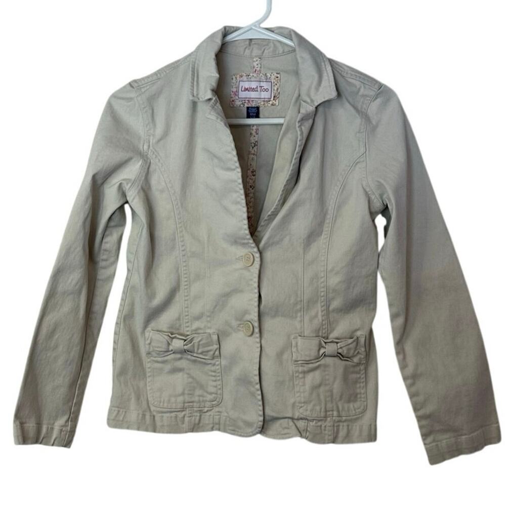 Limited Too Vintage Y2K Button Fitted Beige Blazer Jacket Size L Juniors Bows